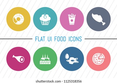 Flat UI 8 Color Round Food & Drink Icon Set. Eps-10.