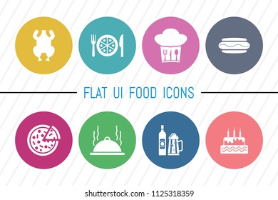 Flat UI 8 Color Round Food & Drink Icon Set. Eps-10.