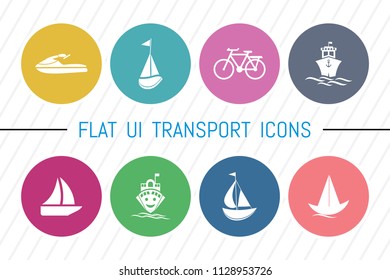 Flat UI 8 Color Transport, Vehicle & Shipping Icon Set. Eps-10.
