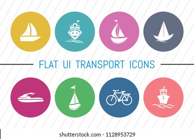 Flat UI 8 Color Transport, Vehicle & Shipping Icon Set. Eps-10.