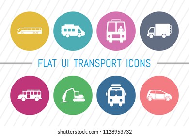 Flat UI 8 Color Transport & Vehicle Icon Set. Eps-10.