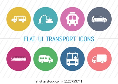 Flat UI 8 Color Transport & Vehicle Icon Set. Eps-10.