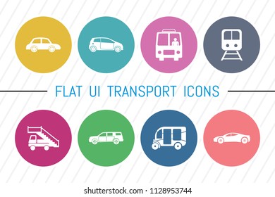 Flat UI 8 Color Transport & Vehicle Icon Set. Eps-10.