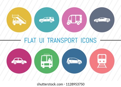 Flat UI 8 Color Transport & Vehicle Icon Set. Eps-10.