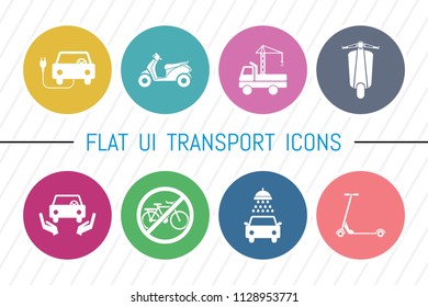 Flat UI 8 Color Transport & Vehicle Icon Set. Eps-10.