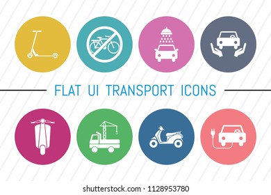 Flat UI 8 Color Transport & Vehicle Icon Set. Eps-10.