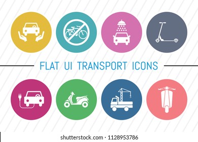 Flat UI 8 Color Transport & Vehicle Icon Set. Eps-10.