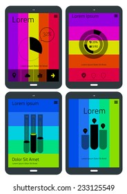 Flat ui design colored infographics templates on tablet pc apps