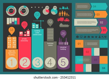 Flat ui design eco city infographics template with steps option banners collection