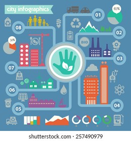 Flat ui design eco city infographic template