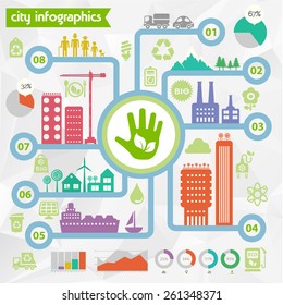 Flat ui design eco city infographic template
