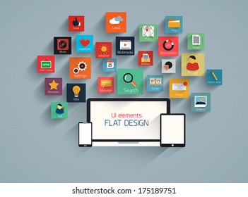 Flat ui design element and icion set for web and mobile. Vector