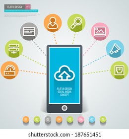 Flat Ui Design. Icons for web design, seo, social media. Vector eps 10.