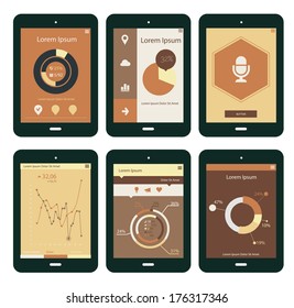 Flat ui design infographic template with steps and statistics in beige gamut