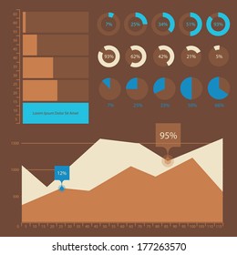 Flat ui design infographic template with diagrams and statistics in beige gamut, 10 eps