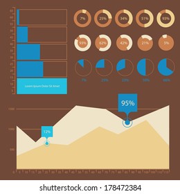 Flat ui design infographic template with diagrams and statistics in beige gamut, 10 eps