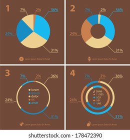 Flat ui design infographic template with diagrams and statistics in beige gamut, 10 eps