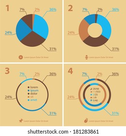 Flat ui design infographic template with diagrams and statistics in beige gamut