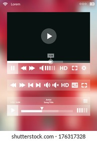 Flat ui design media player application template for tablet pc or smartphone, with modern mesh defocused blurred background, 10 EPS