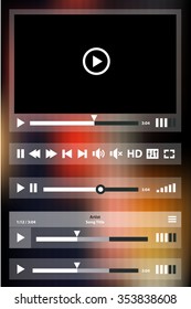 Flat ui design media player application template for tablet pc or smartphone, on blurred background