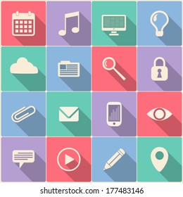 Flat UI design set of icons with shadows