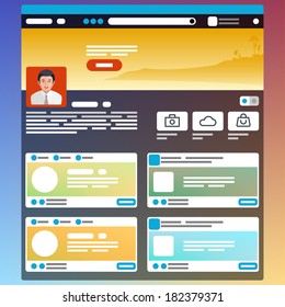 Flat UI Design. Social Network fan page. Vector eps 10. 
