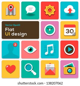 Flat UI Design Trend Set Icons, Vector Illustration.