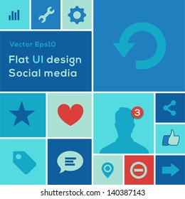 Flat UI design trend social media set icons, vector illustration.