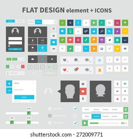 Flat ui kit pack design with icons for webdesign and mobile design, pure and clean flat design.