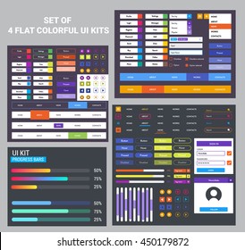 Flat ui kit set of 4 UI KITS. web elements, mobile elements, progress bars.