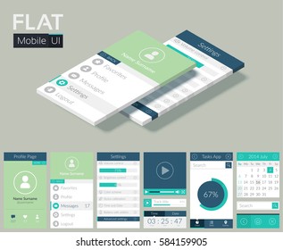 Flat UI template with screens icons web buttons and elements for mobile design vector illustration