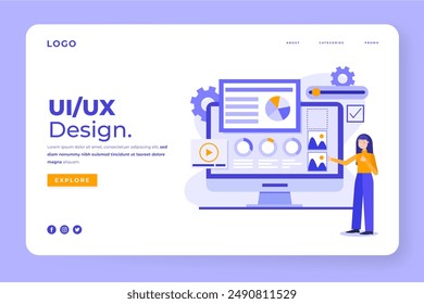 Flat ui ux landing page vector design in eps 10