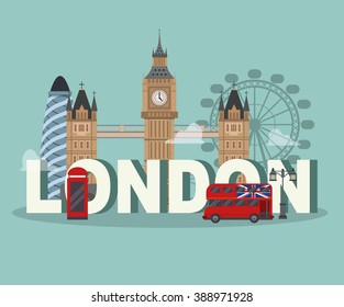 Flat UK, London travel background.