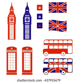 Flat UK, London travel object set