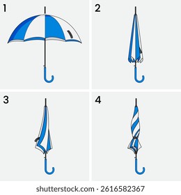 Flat umbrella illustration showing the open-to-close process.