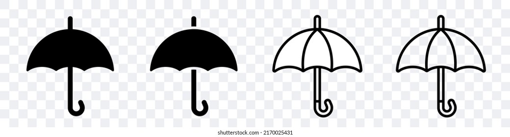 Flat umbrella. Set of black umbrellas. Vector clipart isolated on white background.