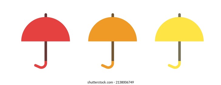 Flat umbrella. Set of yellow, red and orange matte umbrellas. Vector clipart isolated on white background.