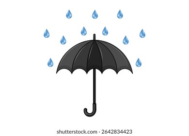 Flat umbrella vector with scattered rain drops, minimal cartoon-style weather scene, clean seamless background for decorative purposes, kids’ art, and digital use


