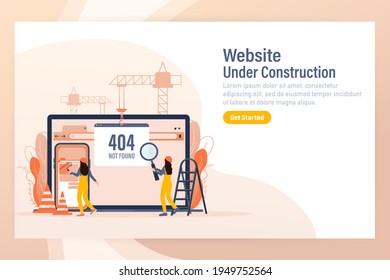 Flat under construction with people for web site design. Minimal design. Technology concept. Flat business template.