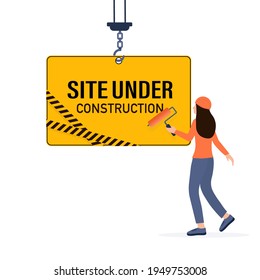 Wohnung im Bau mit Menschen für Web-Design. Minimales Design. Technologiekonzept. Flat Business Template.