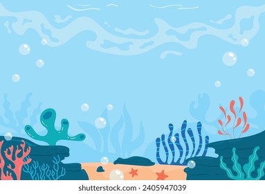 Flat underwater landscape background vector illustration