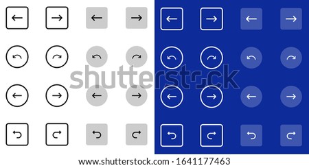 Flat Undo and Redo line icon set. Left arrow, right arrow, sign in, sign out, download, shuffle, refresh, reset outlined icons collection for web and mobile apps navigation bar.