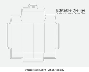 Flat unfolded box dieline with trim lines and folds for package designers