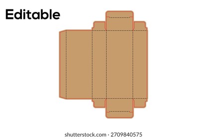 A flat, unfolded brown cardboard box template showing the die cut lines and fold marks, ready for customization and assembly into a small container.