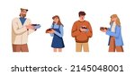 Flat unhappy people hold empty wallet. Broke characters showing open purse with no pocket money. Unemployed person with financial problem, cash trouble, debt. Jobless, poverty and bankruptcy concept.