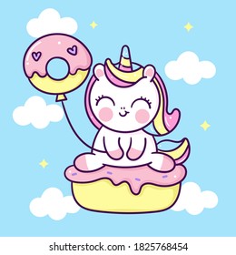Flat unicorn fairy cartoon Pony Child vector and cupcake with pastel background: Series Fairytale Kawaii animals horse(cute Girly doodles) food dessert. Perfect for café, Nursery kids, greeting card.