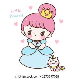 Flat unicorn fairy cartoon Pony Child vector with princess Kawaii girl cute characters: Series Fairytale animals (Girly doodles). Perfect for Nursery kids, greeting card, baby shower girl, fabric.