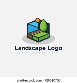 flat unique landscape logo for business company organization in white background