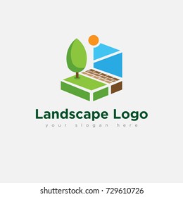 flat unique landscape logo for business company organization in white background