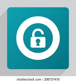 flat unlock icon, white on green background 